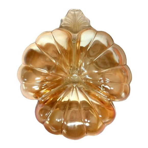 Vintage Carnival Glass Candy Dish Jeannette Iridescent Maple Leaf Design - Picture 5 of 12